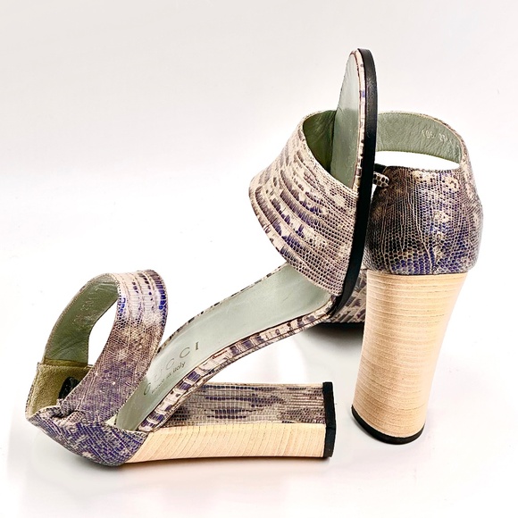 Gucci Vintage Python Ankle Strap Block High Heels SZ 7 - Picture 7 of 15